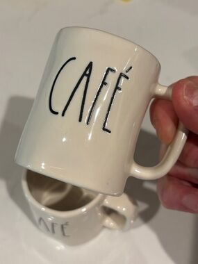Rae Dunn set of 2 CAFÉ mini Mugs - Cream with Black Lettering
